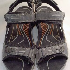 Gray and Black Ecco Sandals with Orange And Red Accents
